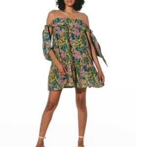 Cleobella Floral Off-Shoulder Dress - Pink and Green